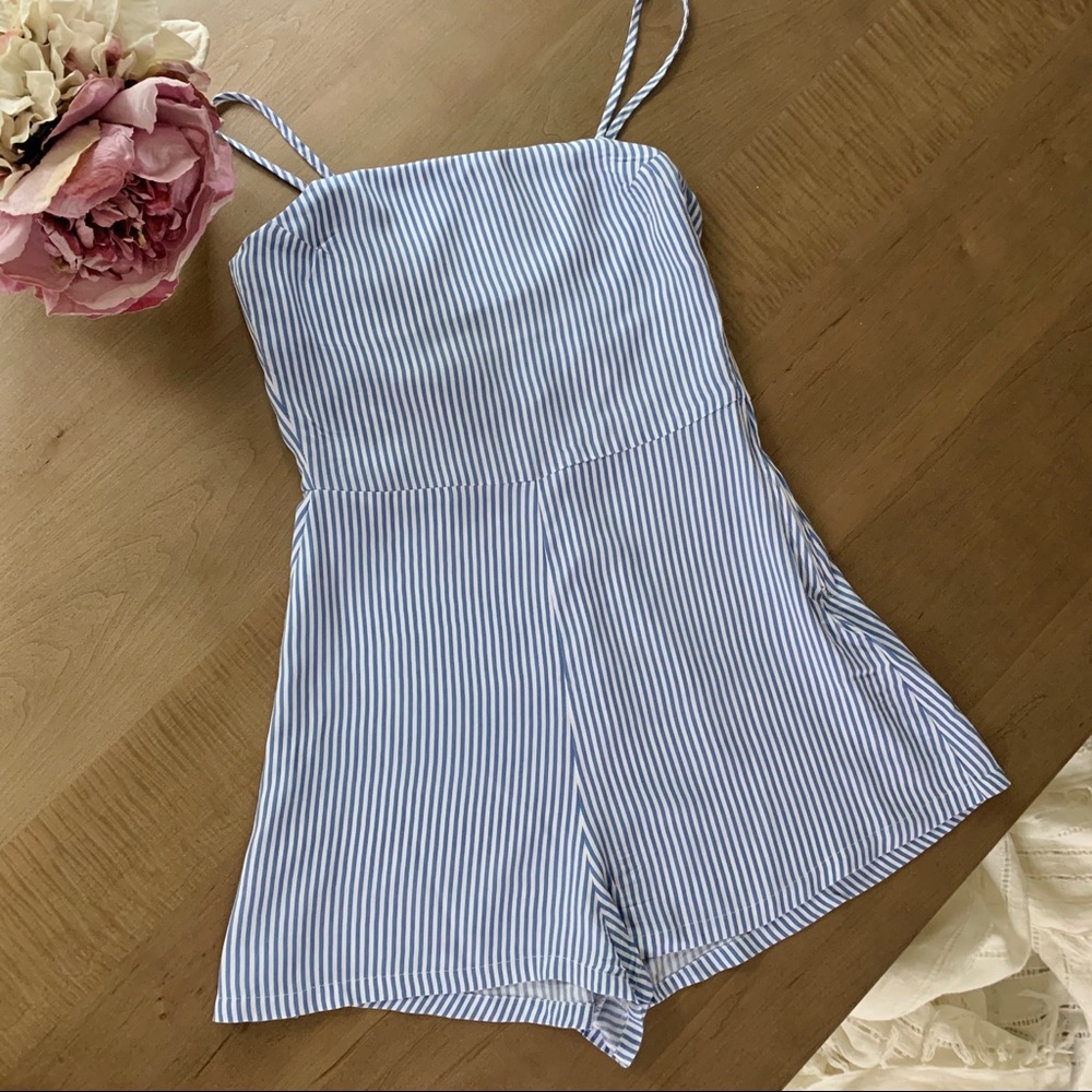 H&M blue & white striped romper